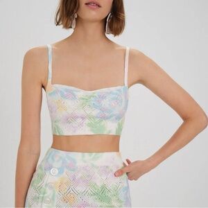Sleeveless Pastel Floral Knit Crop Top - White/Pastel